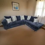Cozy living room sofa with coffee table