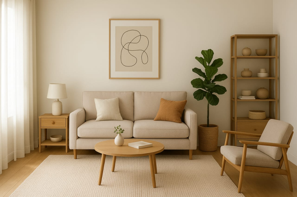 A cozy small living room featuring a couch, chair, and table, illustrating tips for effective decoration.