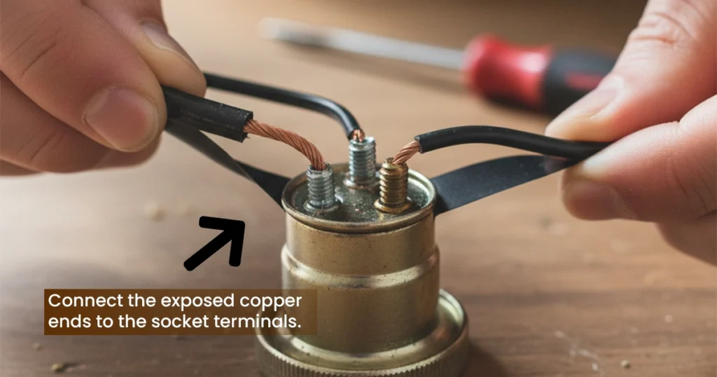 Preparing and installing a new cord into a lamp base.