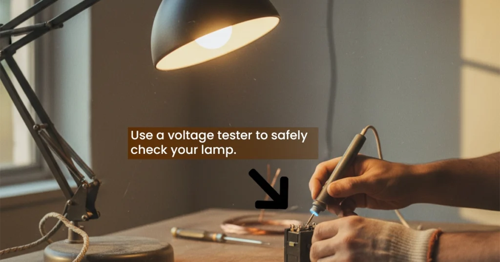 Testing the lamp socket safely with a voltage tester.