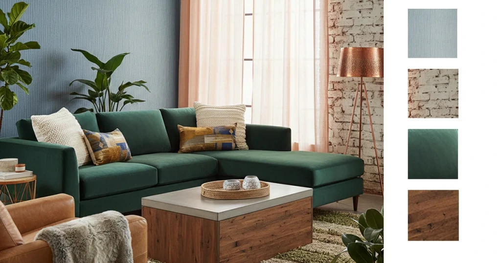 Modern media wall with hidden storage, wood accents, and built-in shelves.
