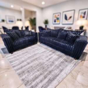 2Pc CORDUROY Sofa & LoveSeat BLACK