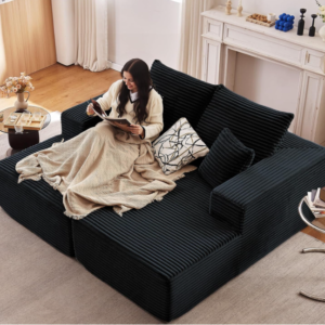 DOUBLE OVERSIZE CHAISE SOFA BLACK