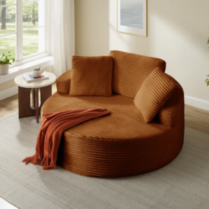 OVERSIZE ROUND CHAISE LOUNGE CHAIR, CORDUROY ORANGE